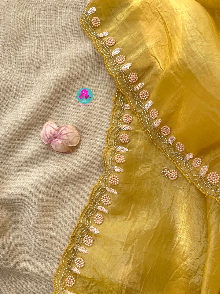 Soft Crush organza saree with hand embroidery