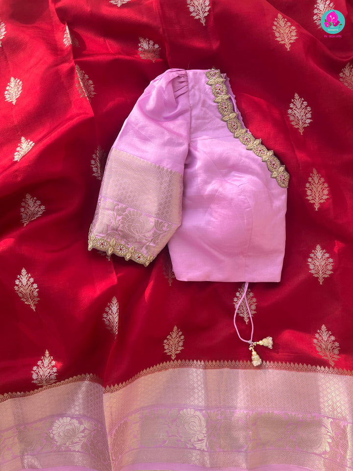 Pure Raw Mango silk Saree with Contrast Blouse
