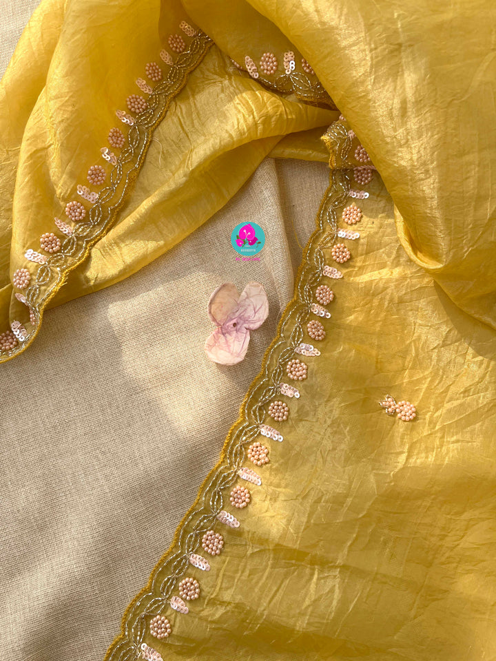 Soft Crush organza saree with hand embroidery