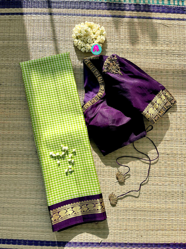 Vintage “Jajimalli” pure Kanchipattu saree with hand embroidered blouse