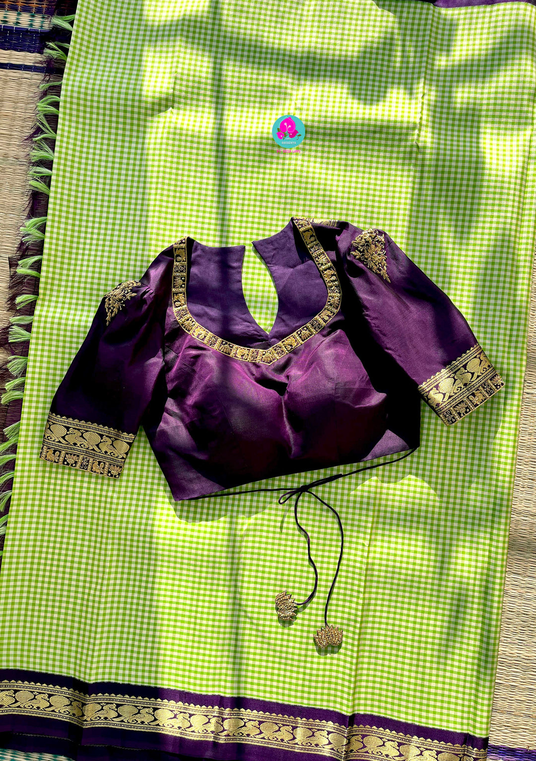 Vintage “Jajimalli” pure Kanchipattu saree with hand embroidered blouse