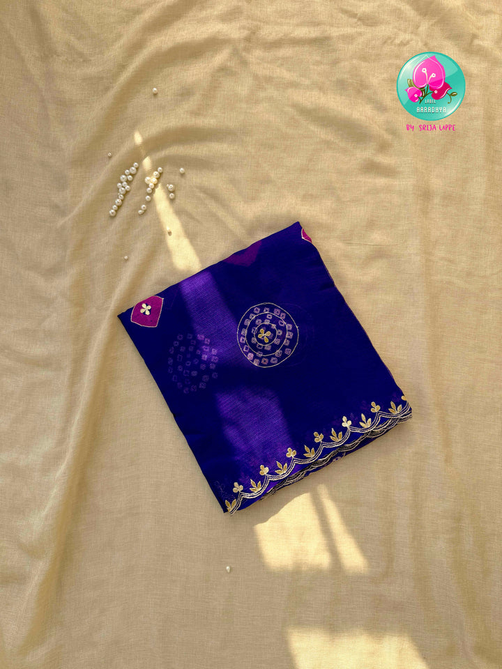 Gilded Zephyr: Pure Kota Silk Bandhani Saree with Scalloped Gota Patti Artistry