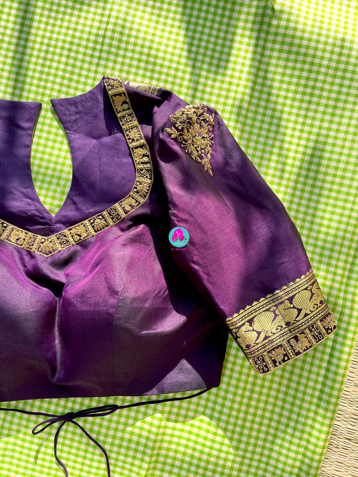 Vintage “Jajimalli” pure Kanchipattu saree with hand embroidered blouse