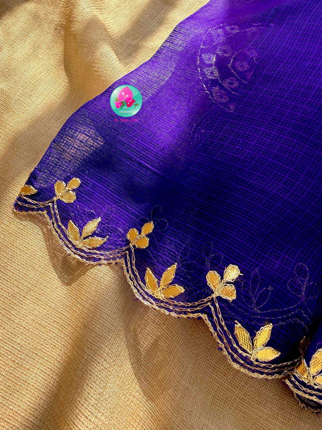 Gilded Zephyr: Pure Kota Silk Bandhani Saree with Scalloped Gota Patti Artistry