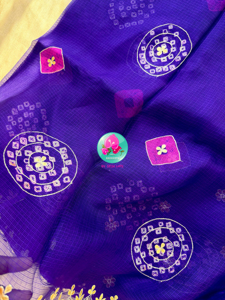 Gilded Zephyr: Pure Kota Silk Bandhani Saree with Scalloped Gota Patti Artistry