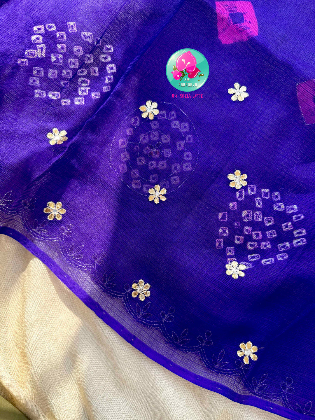 Gilded Zephyr: Pure Kota Silk Bandhani Saree with Scalloped Gota Patti Artistry