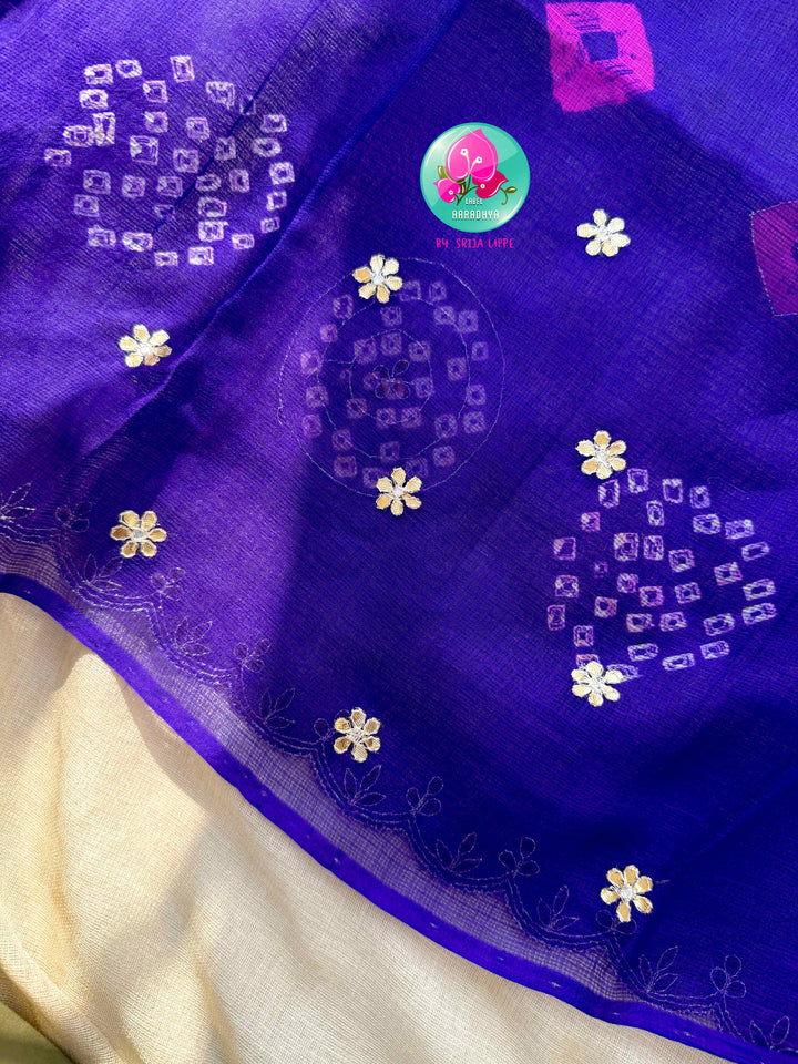 Gilded Zephyr: Pure Kota Silk Bandhani Saree with Scalloped Gota Patti Artistry