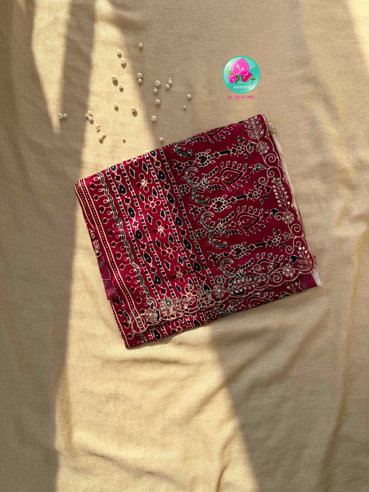 Pure Russian Silk Bandhani Saree with Ajrakh Heritage flavour