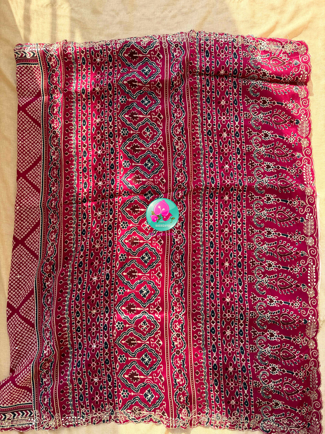 Pure Russian Silk Bandhani Saree with Ajrakh Heritage flavour