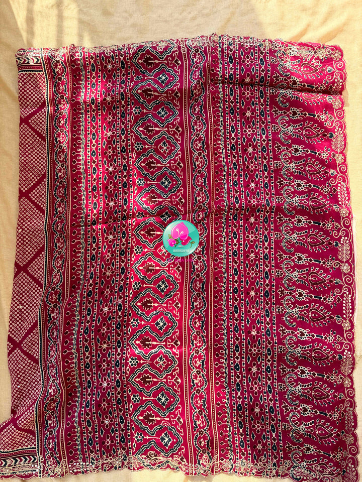 Pure Russian Silk Bandhani Saree with Ajrakh Heritage flavour