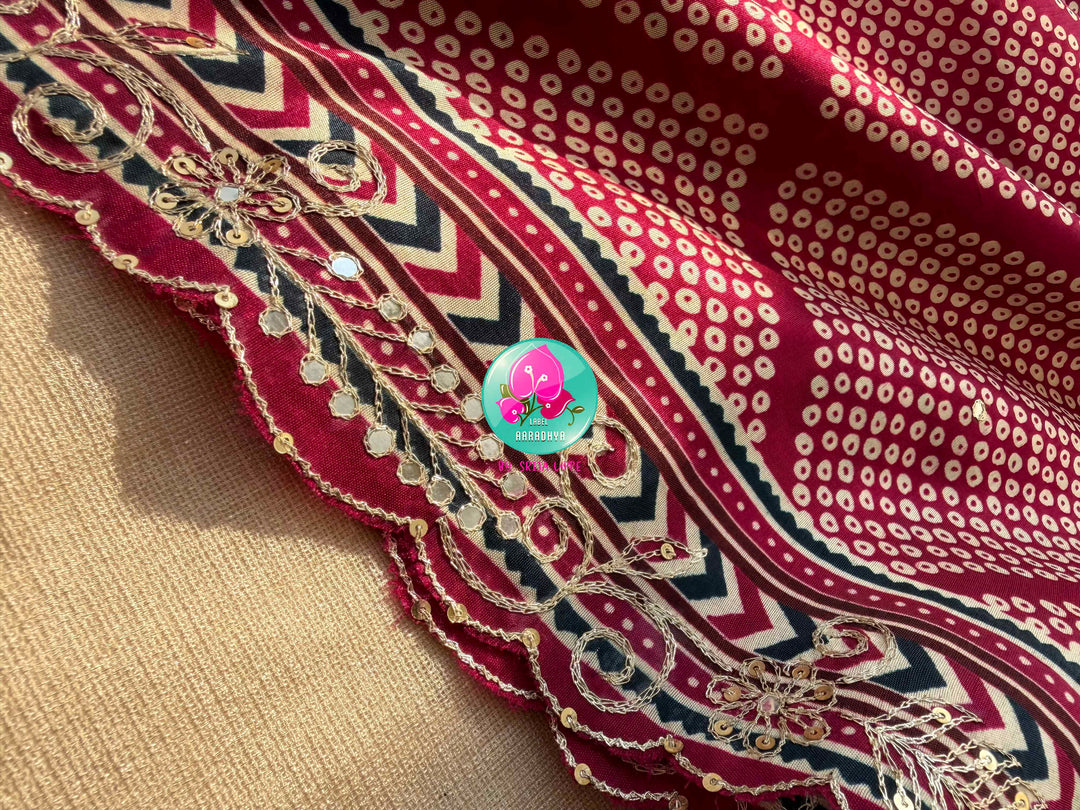 Pure Russian Silk Bandhani Saree with Ajrakh Heritage flavour
