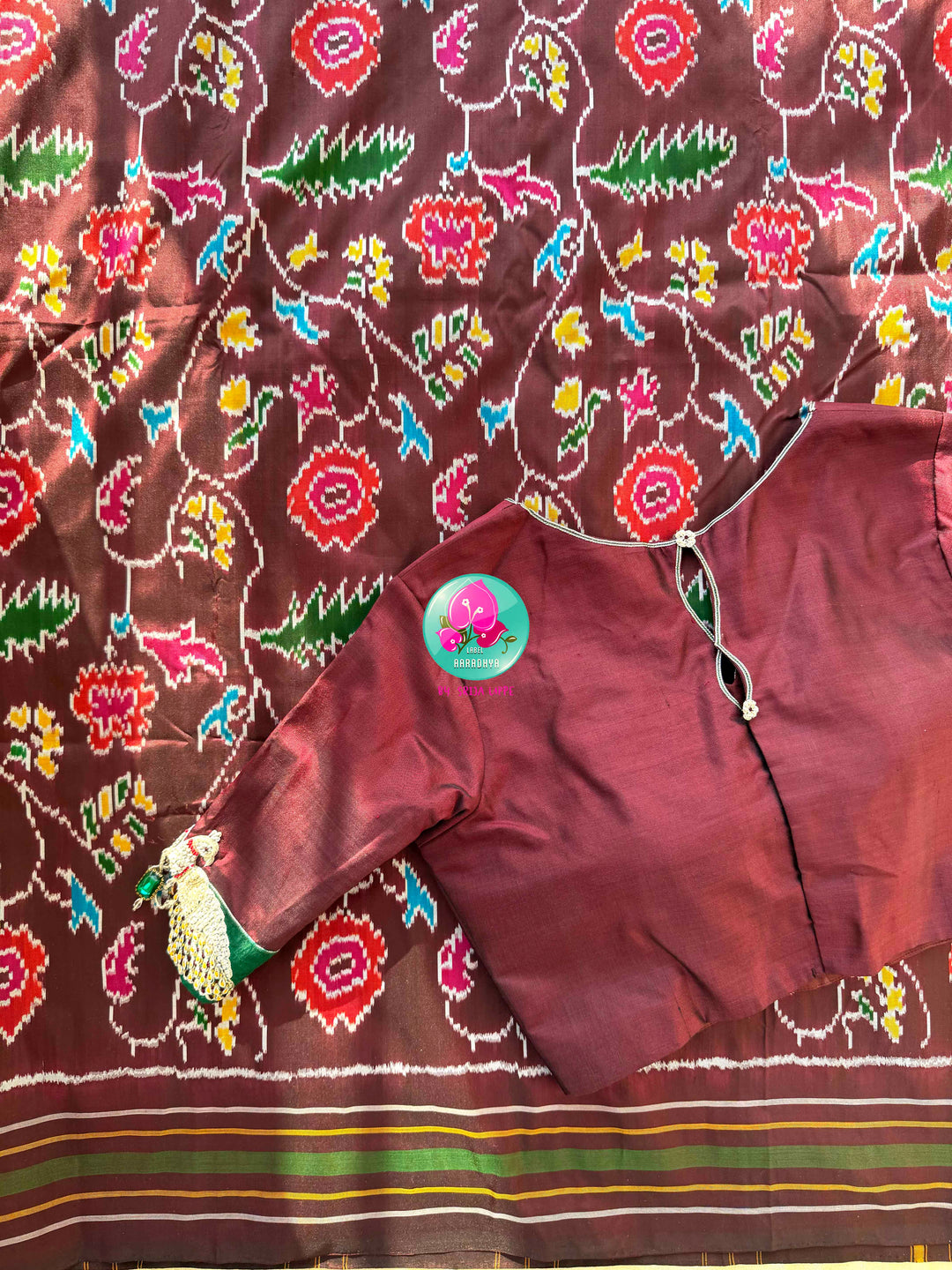The Enchanted Forest: Pure Silk double Ikkat weaving Saree with Sovereign Peacock Artistry