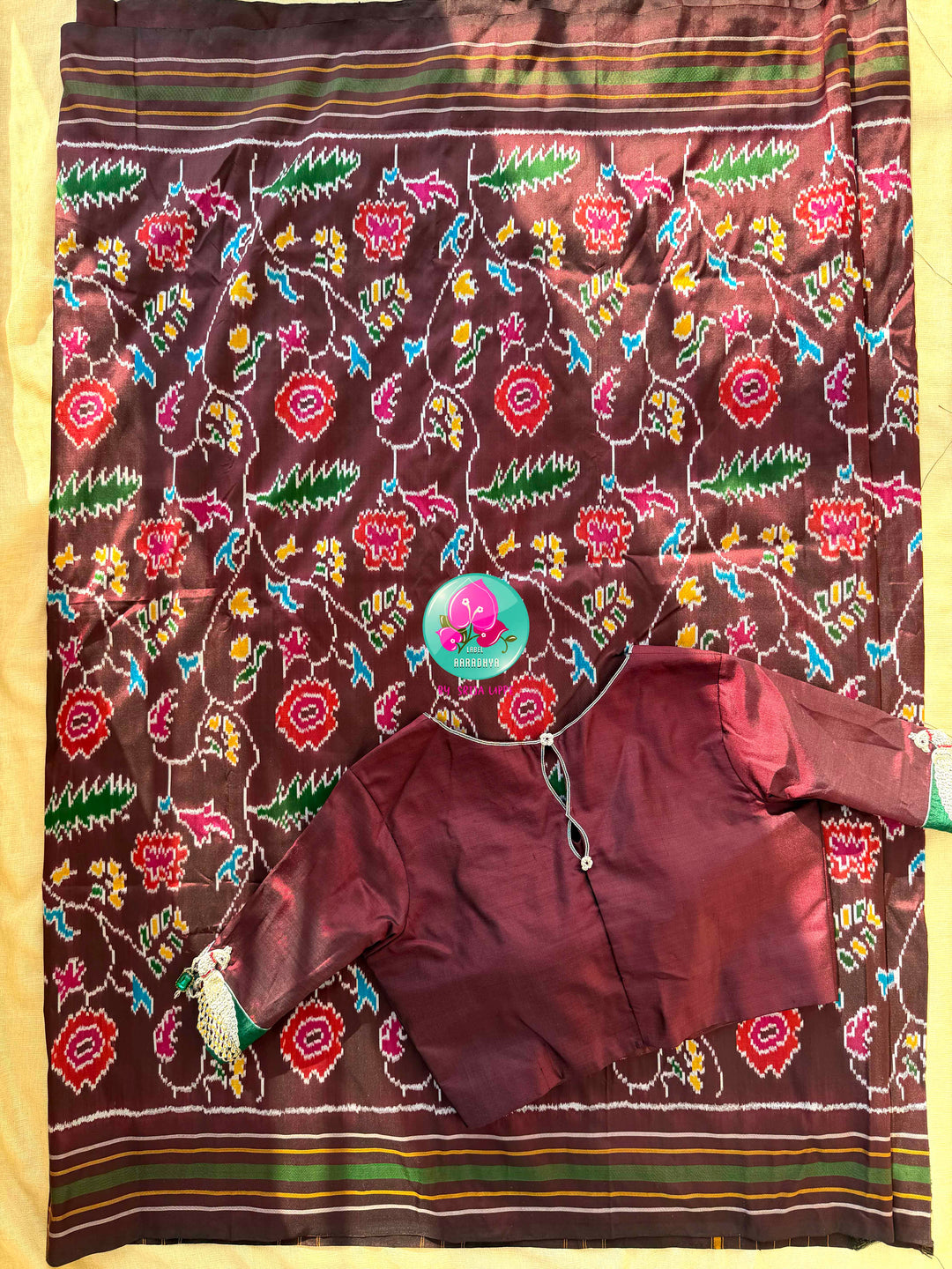The Enchanted Forest: Pure Silk double Ikkat weaving Saree with Sovereign Peacock Artistry