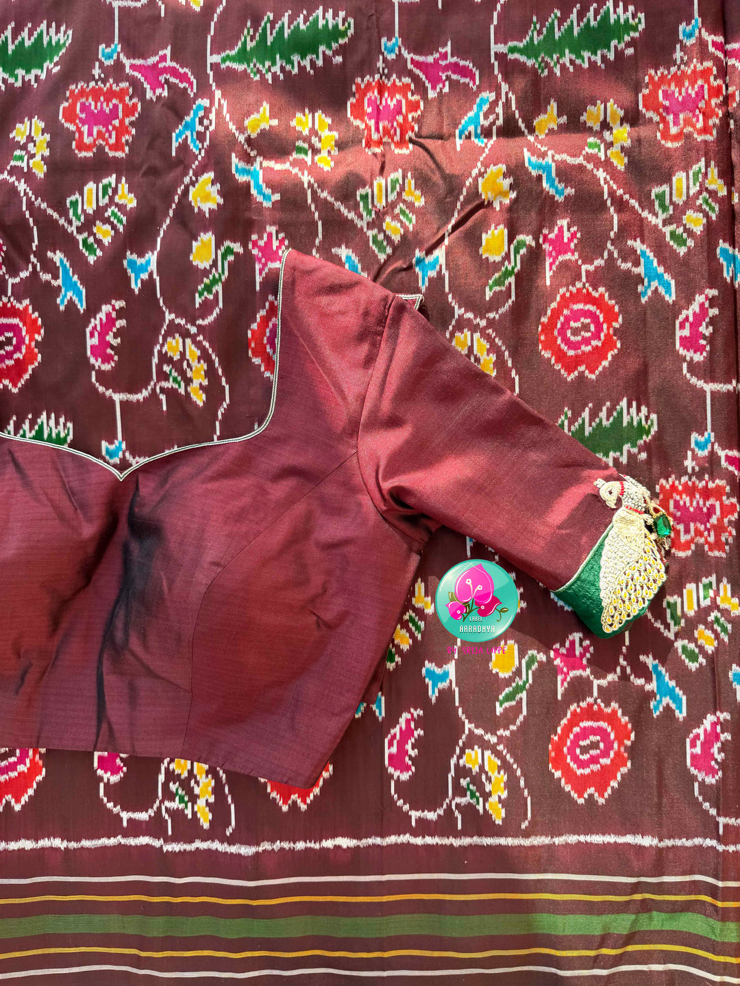 The Enchanted Forest: Pure Silk double Ikkat weaving Saree with Sovereign Peacock Artistry