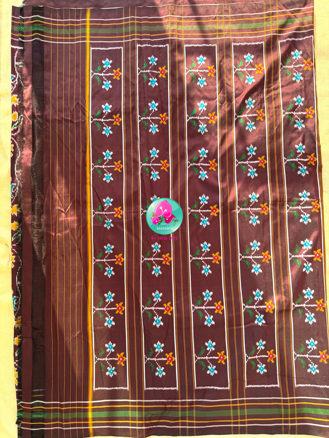 The Enchanted Forest: Pure Silk double Ikkat weaving Saree with Sovereign Peacock Artistry