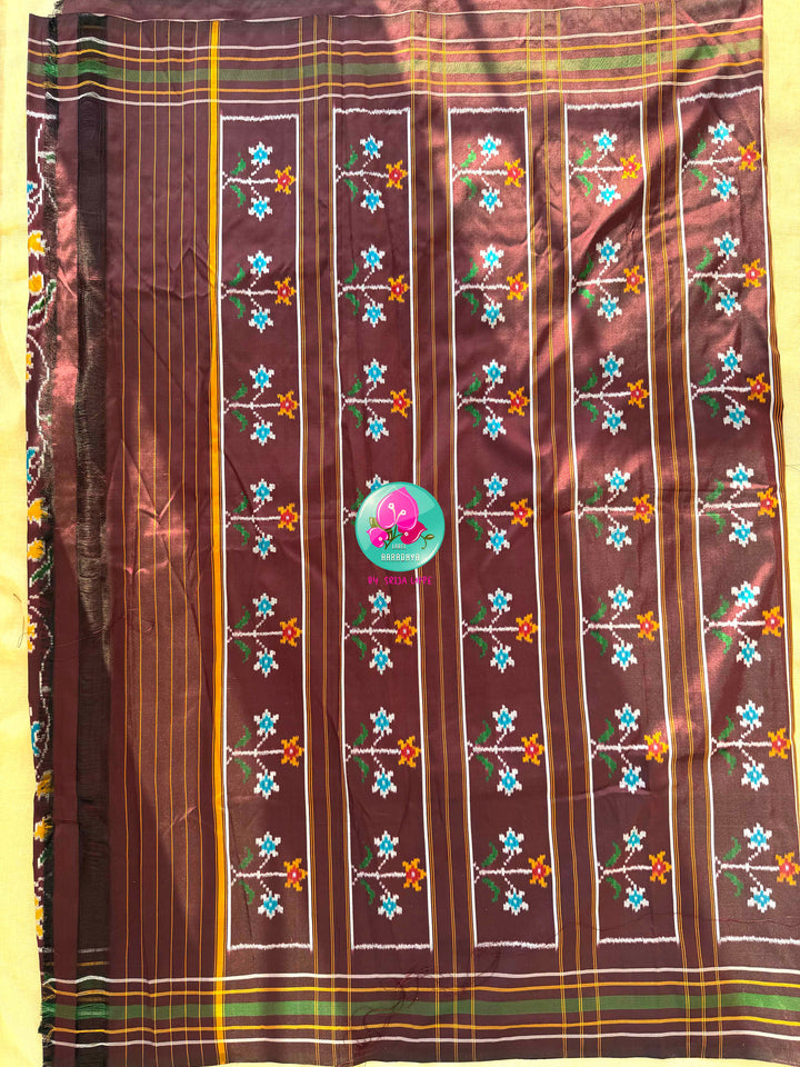 The Enchanted Forest: Pure Silk double Ikkat weaving Saree with Sovereign Peacock Artistry
