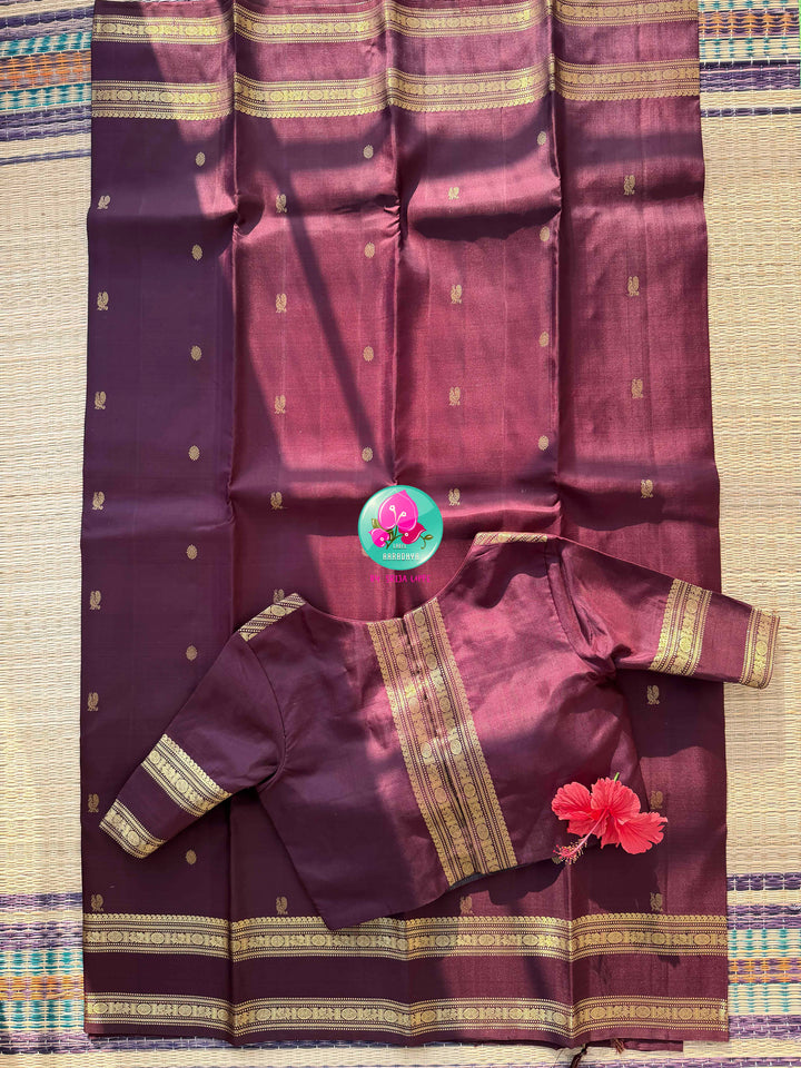The Sovereign Guardian: Vintage Cocoa Kanchipuram Saree with Gandaberunda Majesty