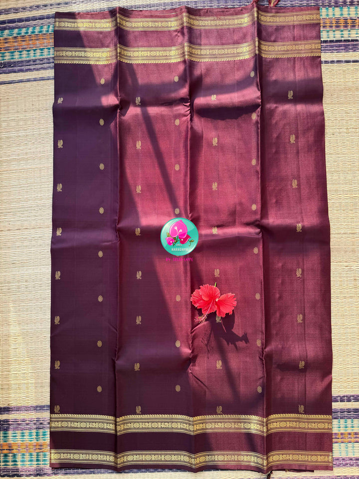 The Sovereign Guardian: Vintage Cocoa Kanchipuram Saree with Gandaberunda Majesty
