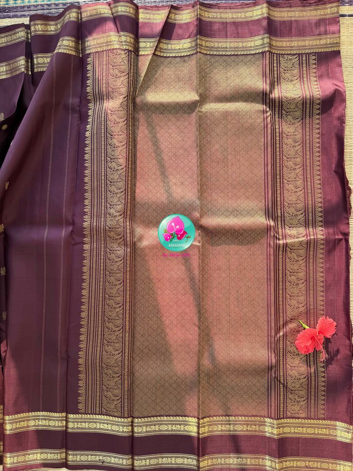 The Sovereign Guardian: Vintage Cocoa Kanchipuram Saree with Gandaberunda Majesty