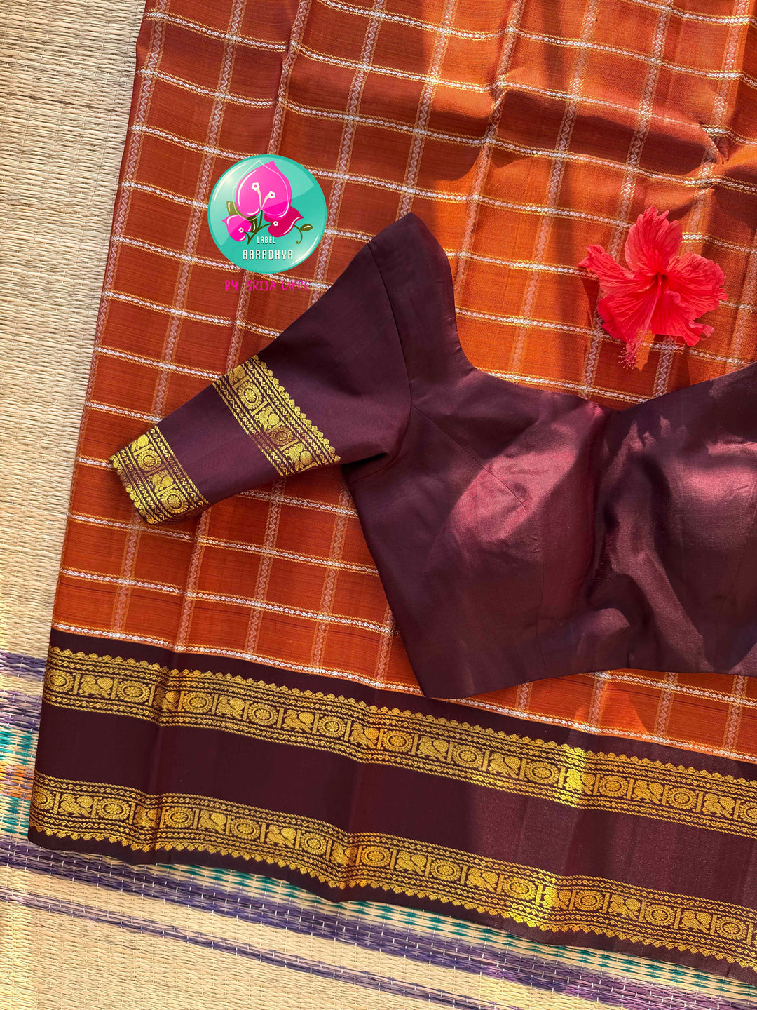Sovereign Earth: Rust Orange & Dark Brown Kanchipattu Saree with Gandaberunda Artistry