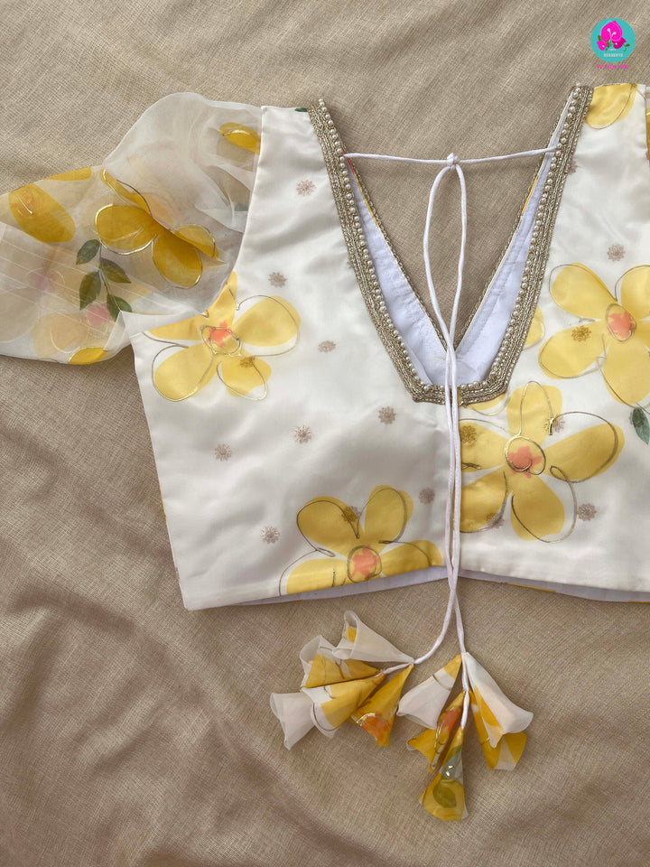 Mirror worked chiffon saree with Floral Organza Blouse