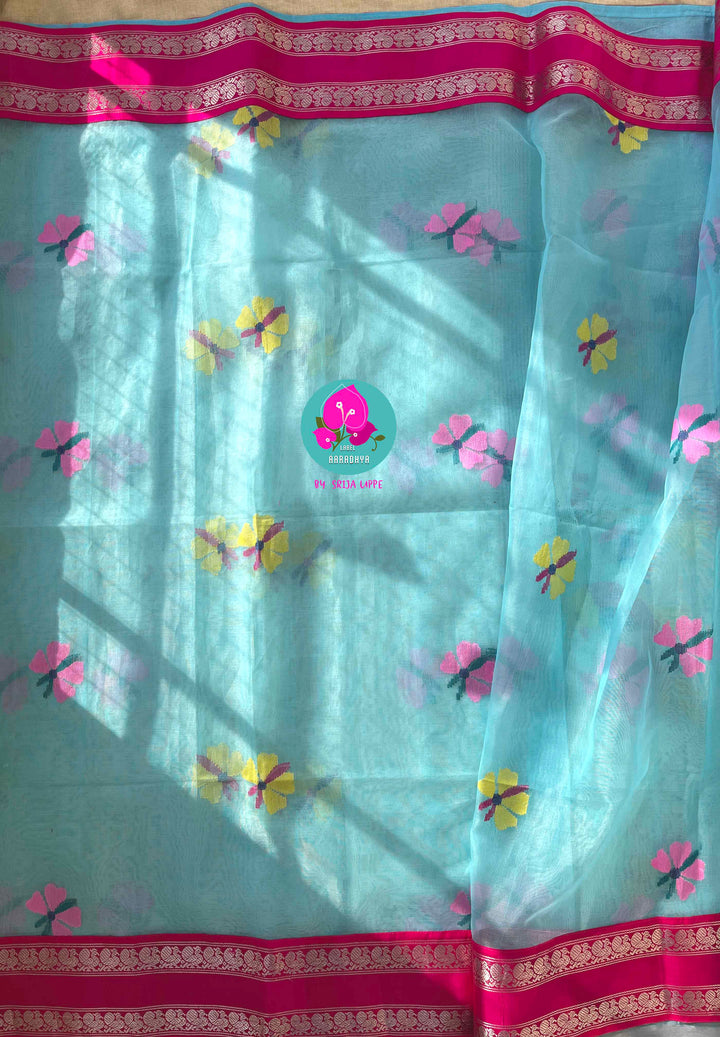 A Flutter of Joy: Light Blue Jamdhani & Kanchi Fusion Dream Saree