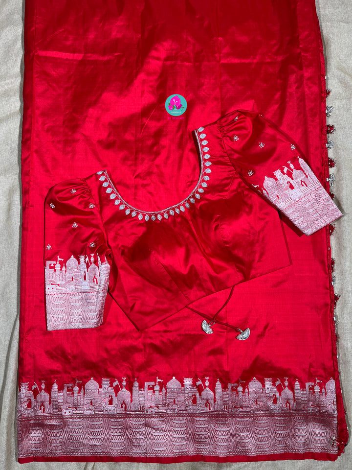 Request Pre-Order (Dispatch 45 Days) Classy Banarasi Pure katan silk Saree with Ganga Ghat weaving