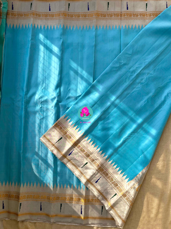Light Blue Tissue Gadwal muniya border saree with Hand-Embellished Party Wear Detail