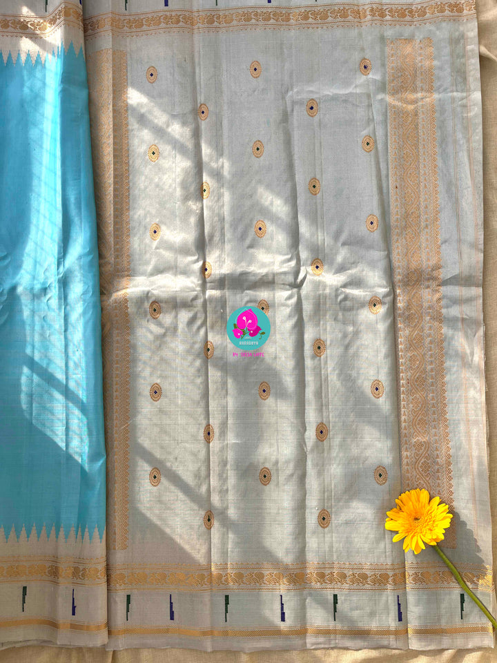 Light Blue Tissue Gadwal muniya border saree with Hand-Embellished Party Wear Detail