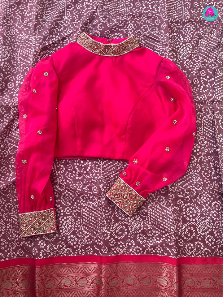 Pure Silk Bandhani printed saree with high neck blouse