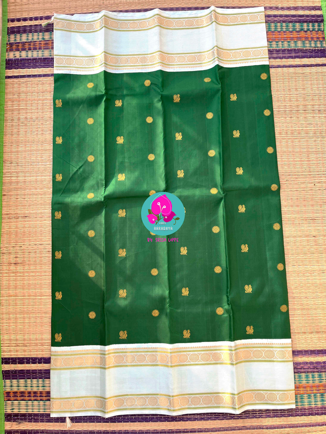 Forest Frost & Vintage Charm: Bottle Green Kanjivaram with Rare Ice Blue Border