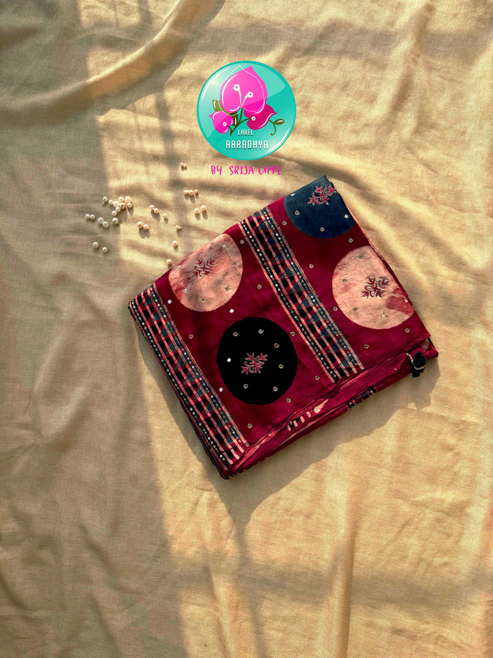 Indigo Geometry & Desert Stars: Pure Modal Silk Ajrakh with Hand-Worked Mirrors