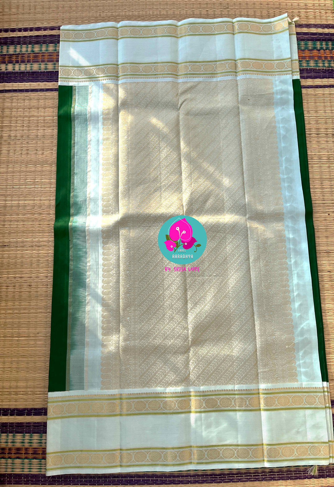Forest Frost & Vintage Charm: Bottle Green Kanjivaram with Rare Ice Blue Border