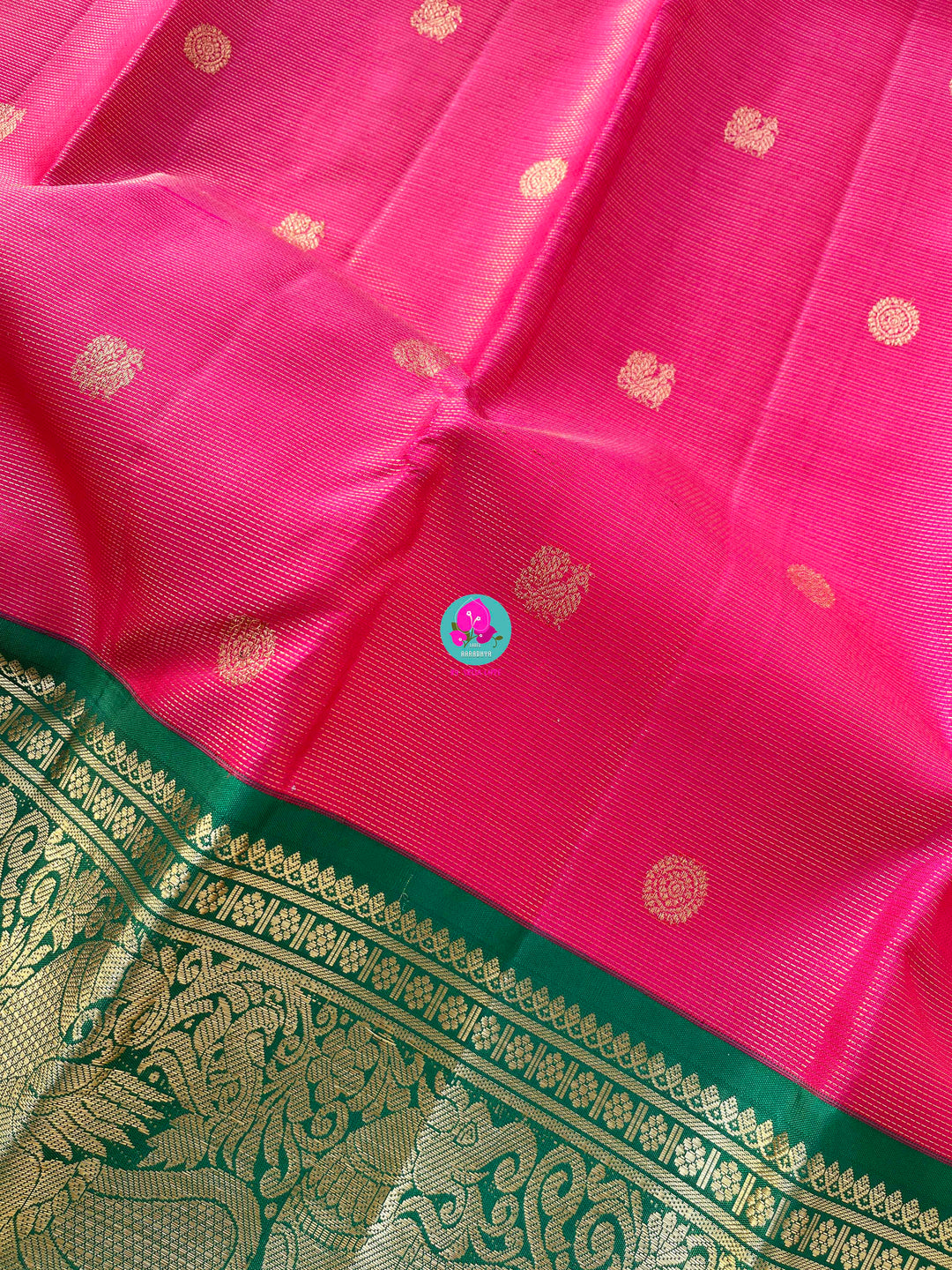 Vaira oosi Kanchipuram handloom saree in vintage Pink and Green with hand embroidered blouse
