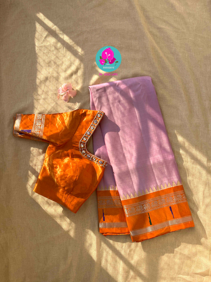 Lavender Twilight & Shimmering Dawn: The Gadwal Tissue Saree & Hand-Embellished Dream