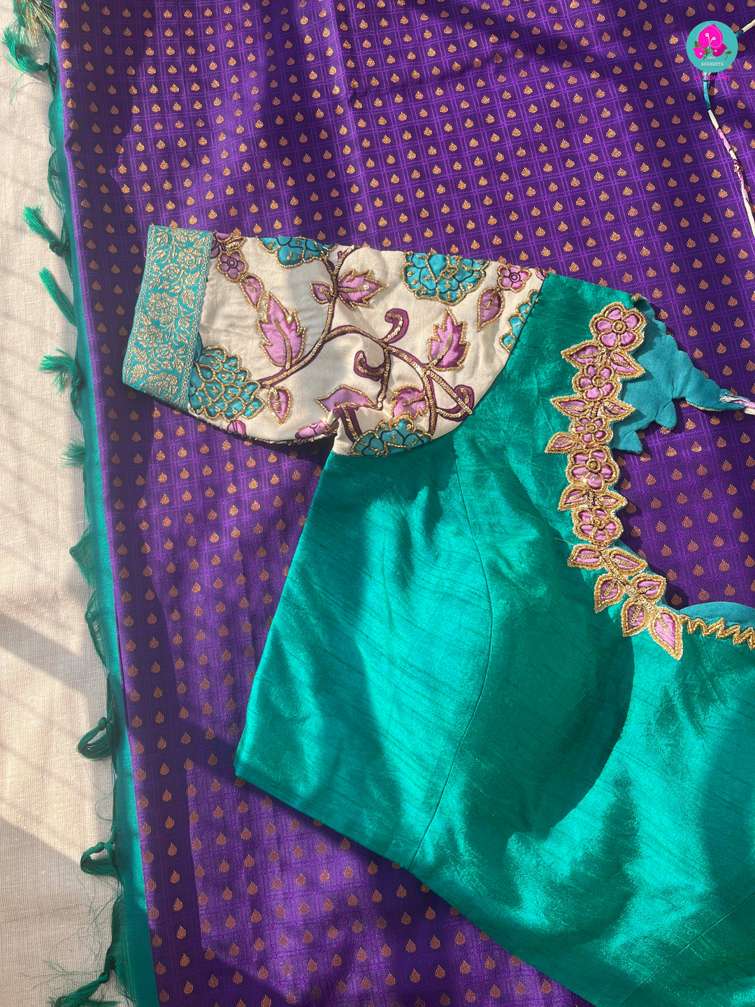 Semi Silk Saree with Applique work blouse