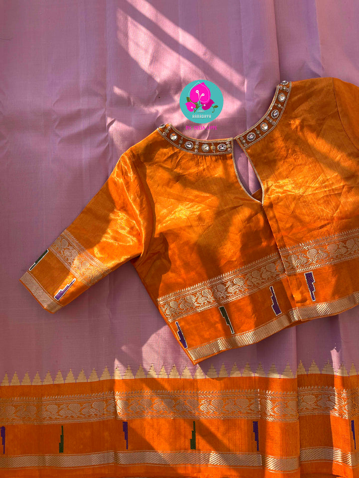 Lavender Twilight & Shimmering Dawn: The Gadwal Tissue Saree & Hand-Embellished Dream