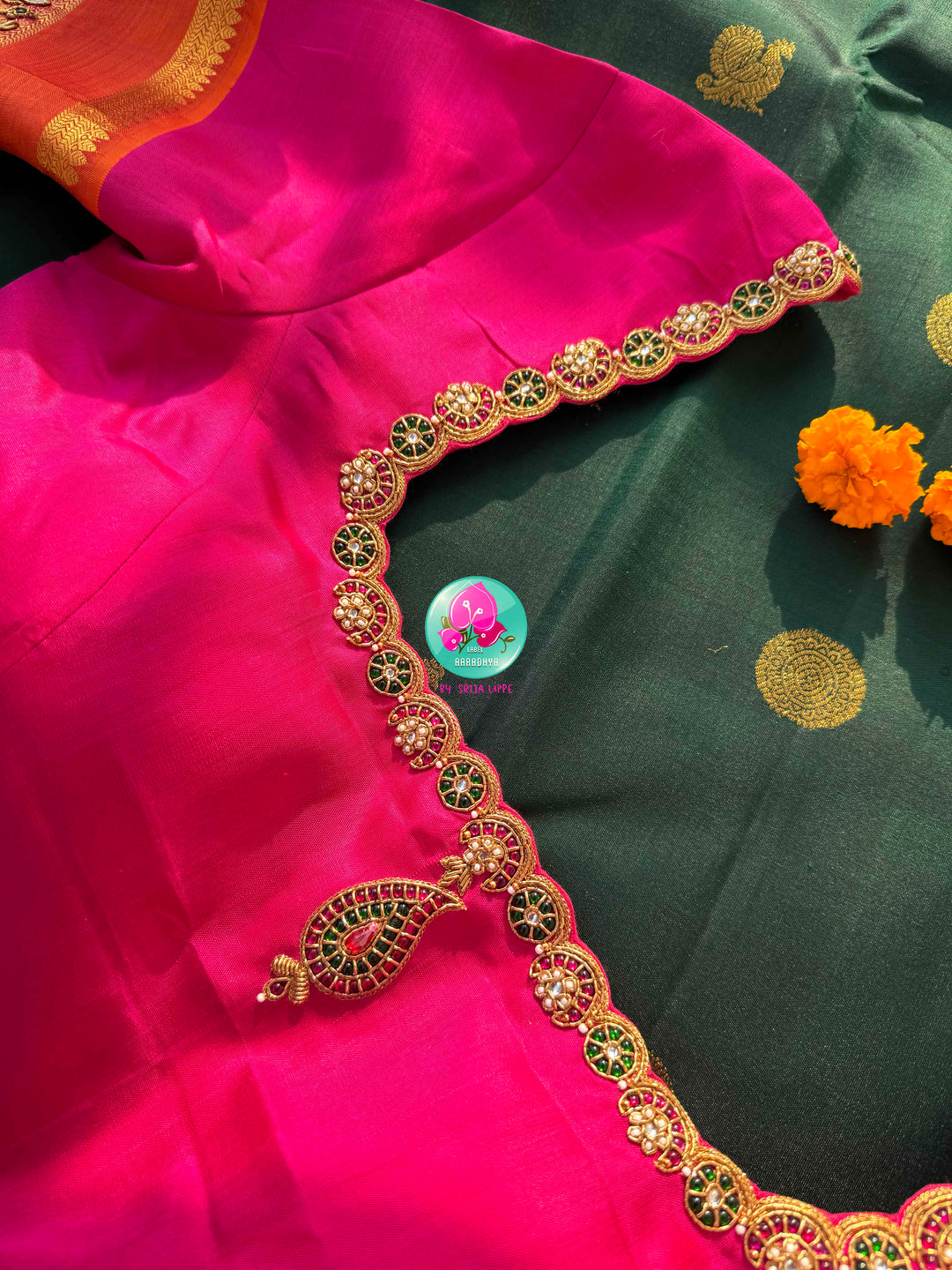 Emerald Celestial: Bottle Green Kanjivaram with Surya-Chandrulu Artistry