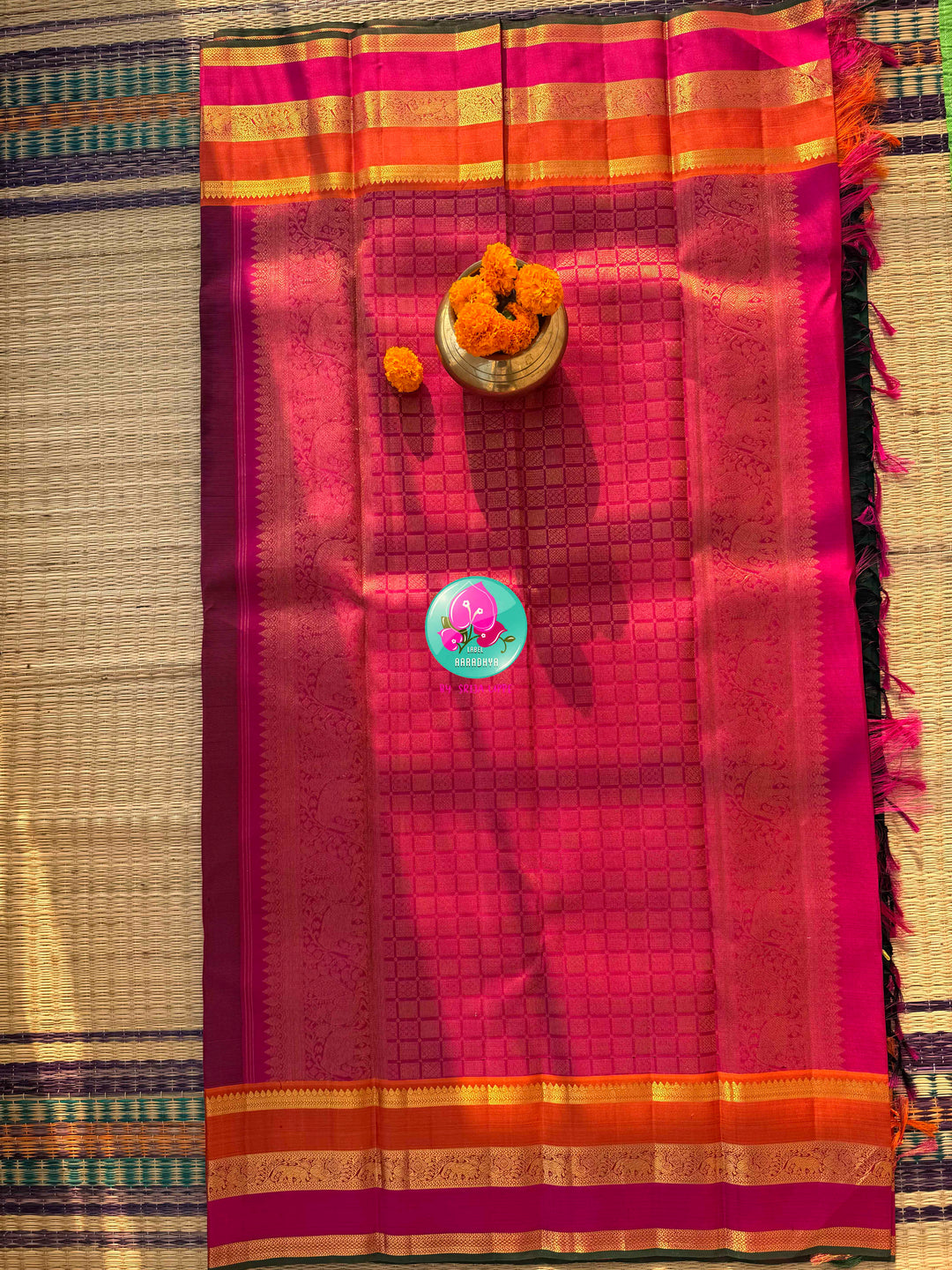Emerald Celestial: Bottle Green Kanjivaram with Surya-Chandrulu Artistry