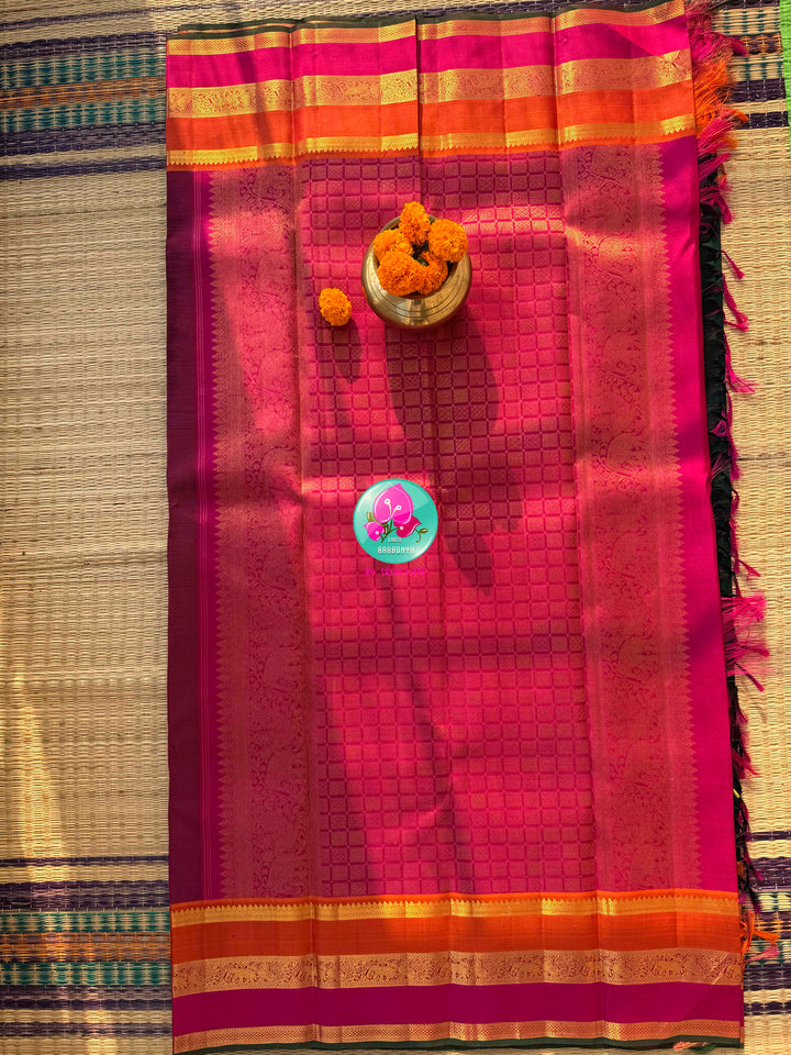Emerald Celestial: Bottle Green Kanjivaram with Surya-Chandrulu Artistry
