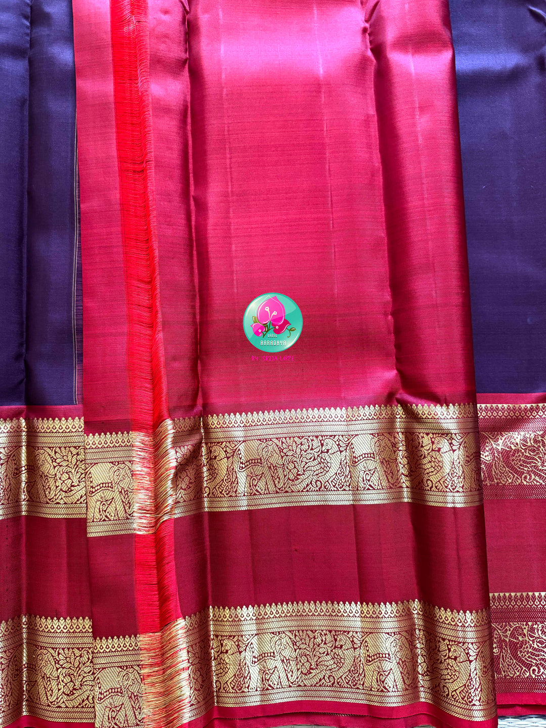 Earth & Fire: Dark Brown Kanchipattu Saree with Crimson Gap Border