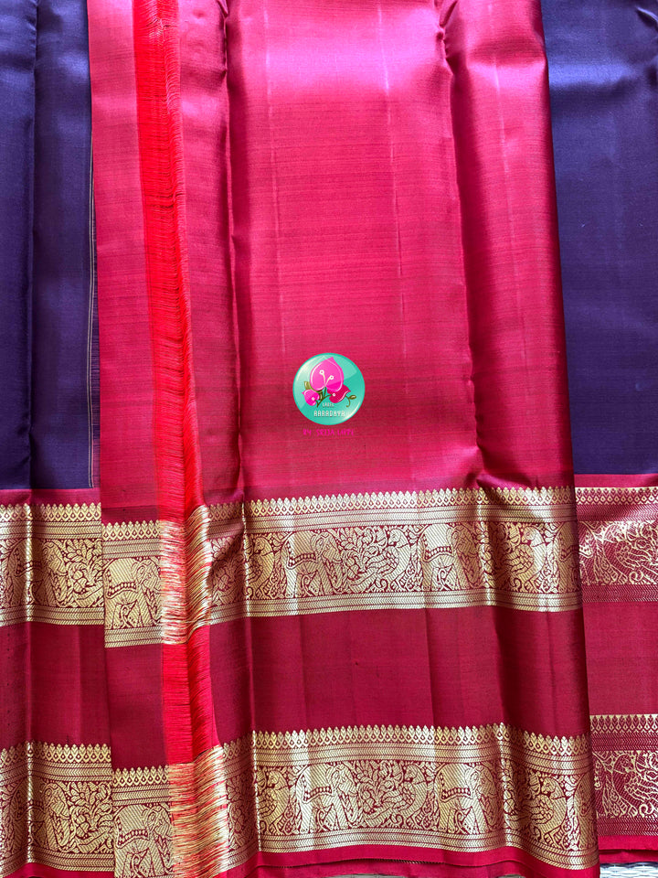 Earth & Fire: Dark Brown Kanchipattu Saree with Crimson Gap Border