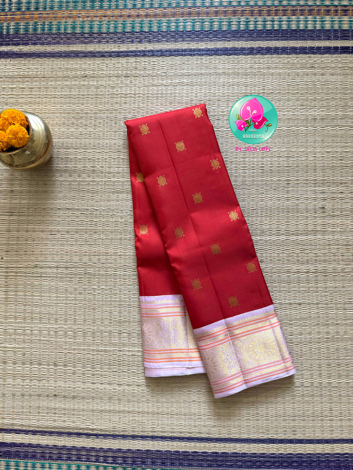 Crimson Rose: Pure Red 2g Kanchipattu Saree with Baby Pink Heritage Border