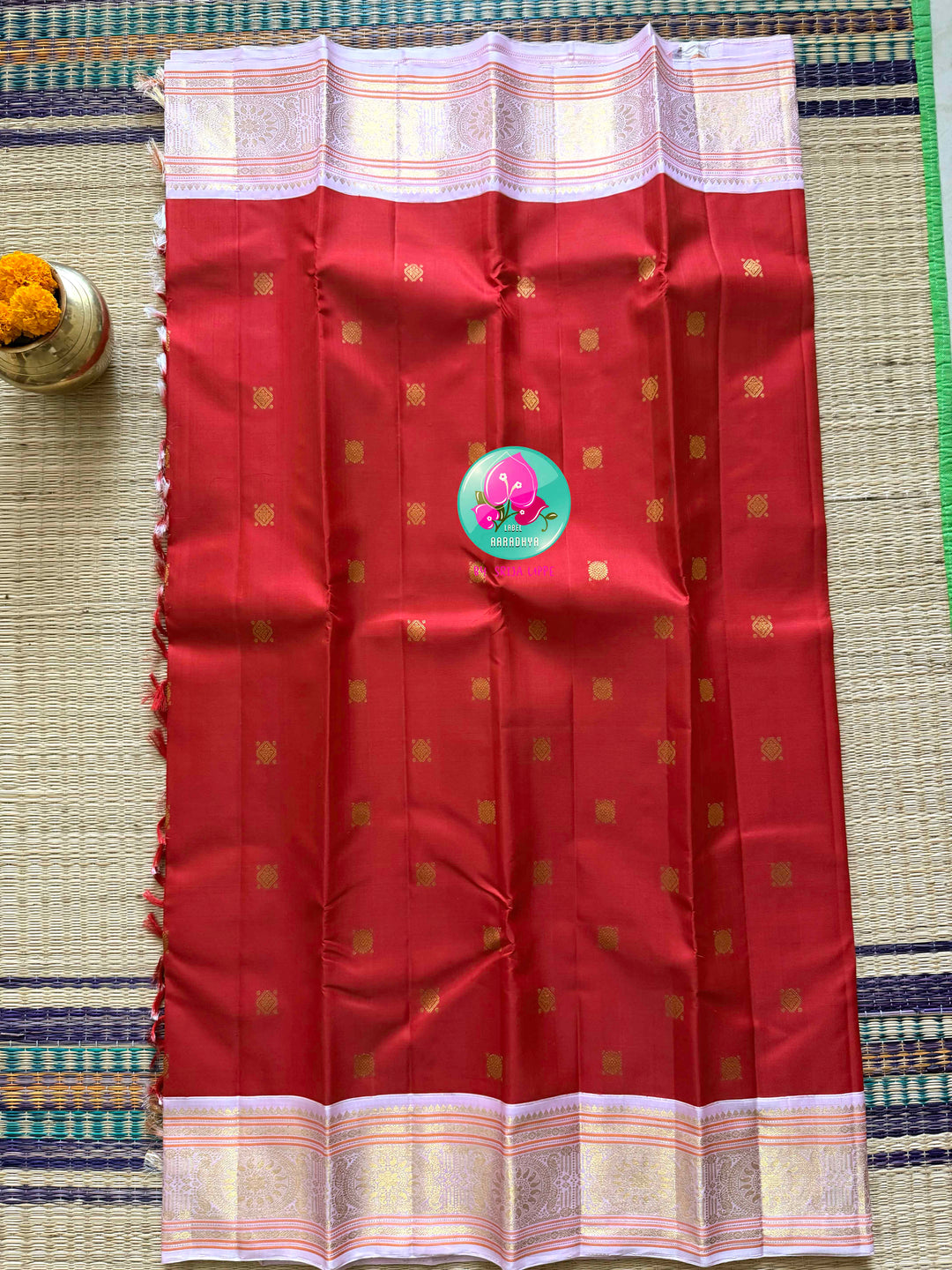 Crimson Rose: Pure Red 2g Kanchipattu Saree with Baby Pink Heritage Border