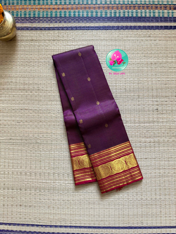 Imperial Violet: Pure Dark Purple Vaira Oosi Kanchipattu Saree with Traditional Grandeur