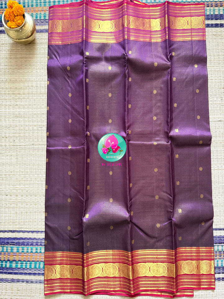 Imperial Violet: Pure Dark Purple Vaira Oosi Kanchipattu Saree with Traditional Grandeur