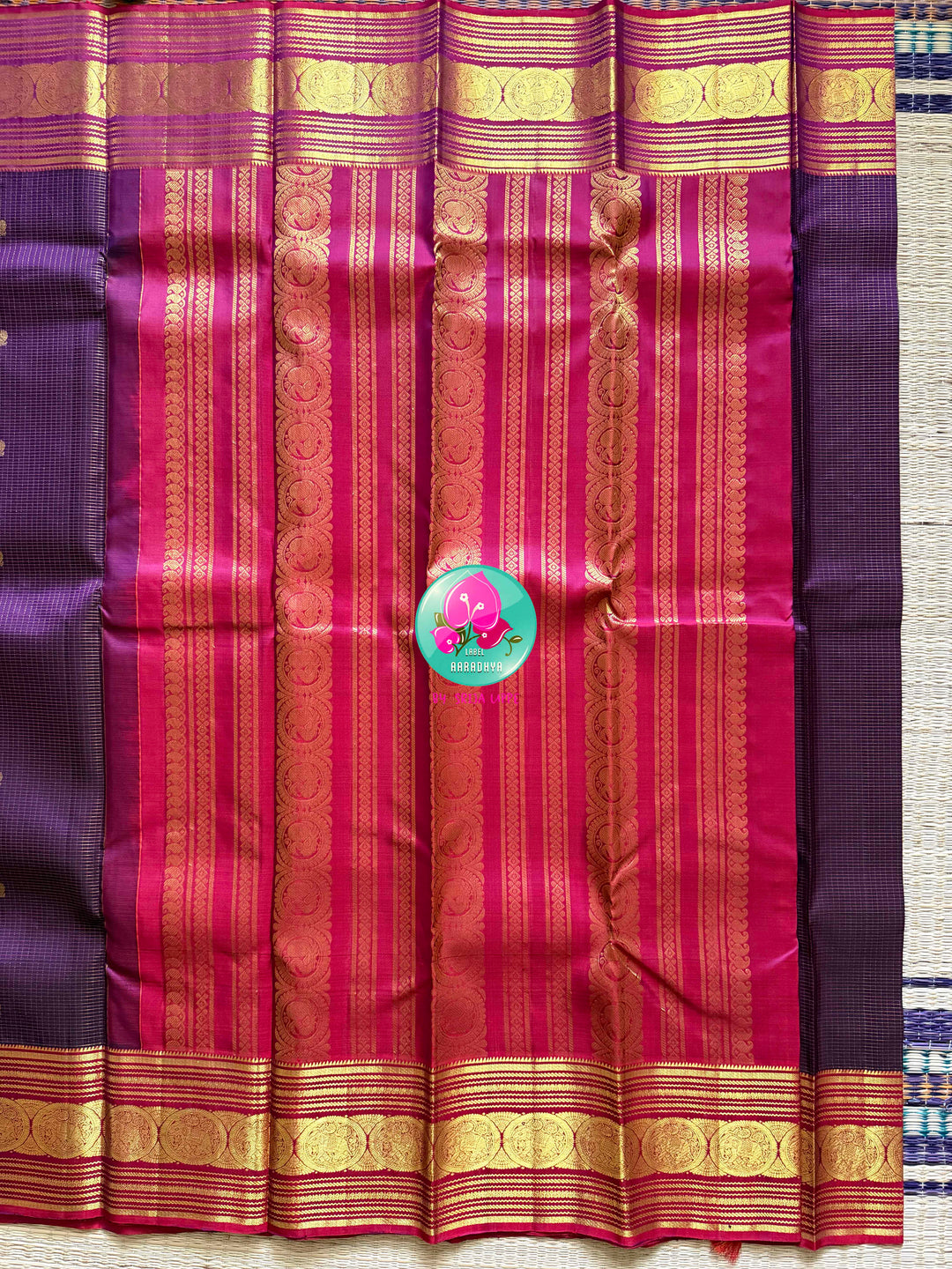 Imperial Violet: Pure Dark Purple Vaira Oosi Kanchipattu Saree with Traditional Grandeur