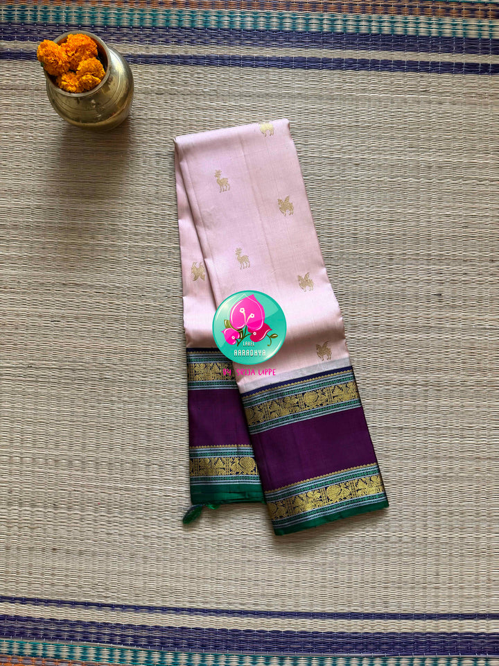 The Petal Gallop: Light Pink 2G Kanchipattu Saree with Aswamedham Artistry