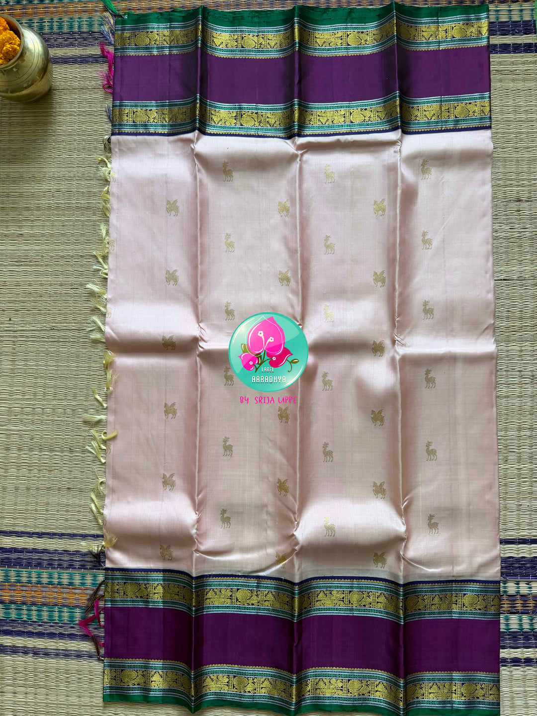 The Petal Gallop: Light Pink 2G Kanchipattu Saree with Aswamedham Artistry