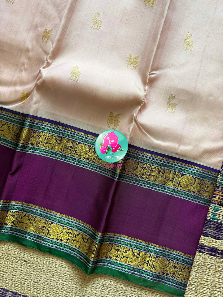 The Petal Gallop: Light Pink 2G Kanchipattu Saree with Aswamedham Artistry